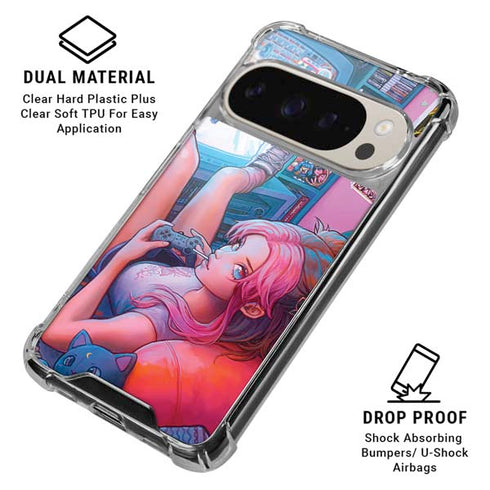 Pink Hair Anime Gamer Girl by Ivy Dolamore Pixel 9/9 Pro Clear Case